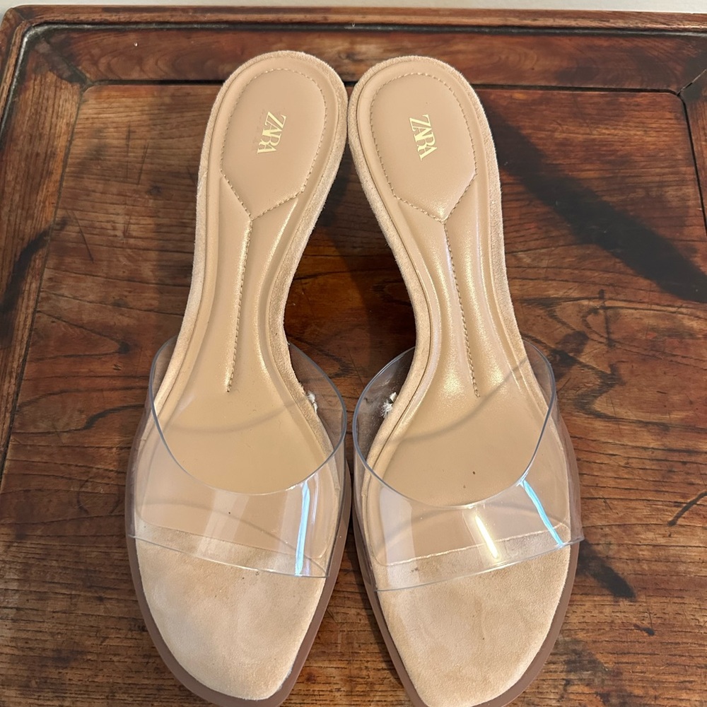 Zara Clear Strap Heels with Tan Sole